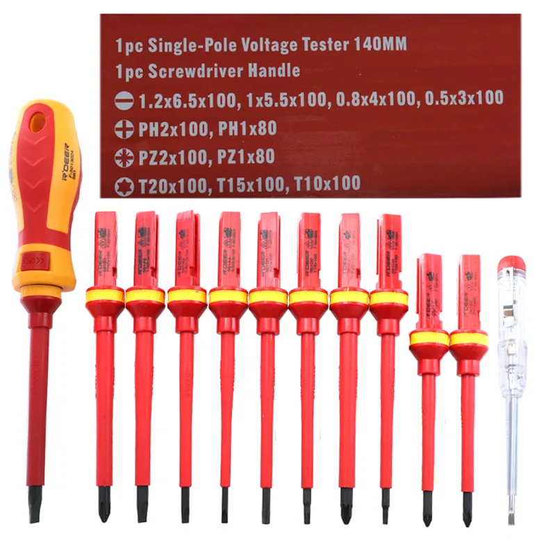 

13PCS Insulated Screwdriver Set 1000v Phillip Slotted Screwdriver Screw Holder Electrician Hand Tool Chrome Vanadium Steel 6015#