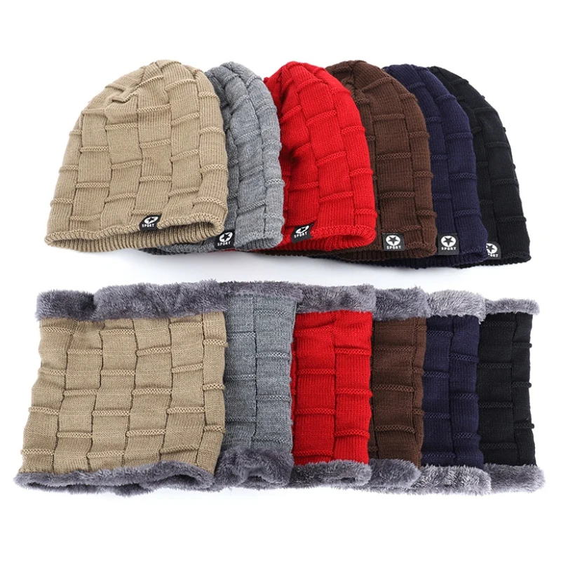 

Men Women Winter Warm Crochet Knit Baggy Beanie Wool Skull Hat Ski Cap Scarf Set Neck Warmers Gaiters Caps