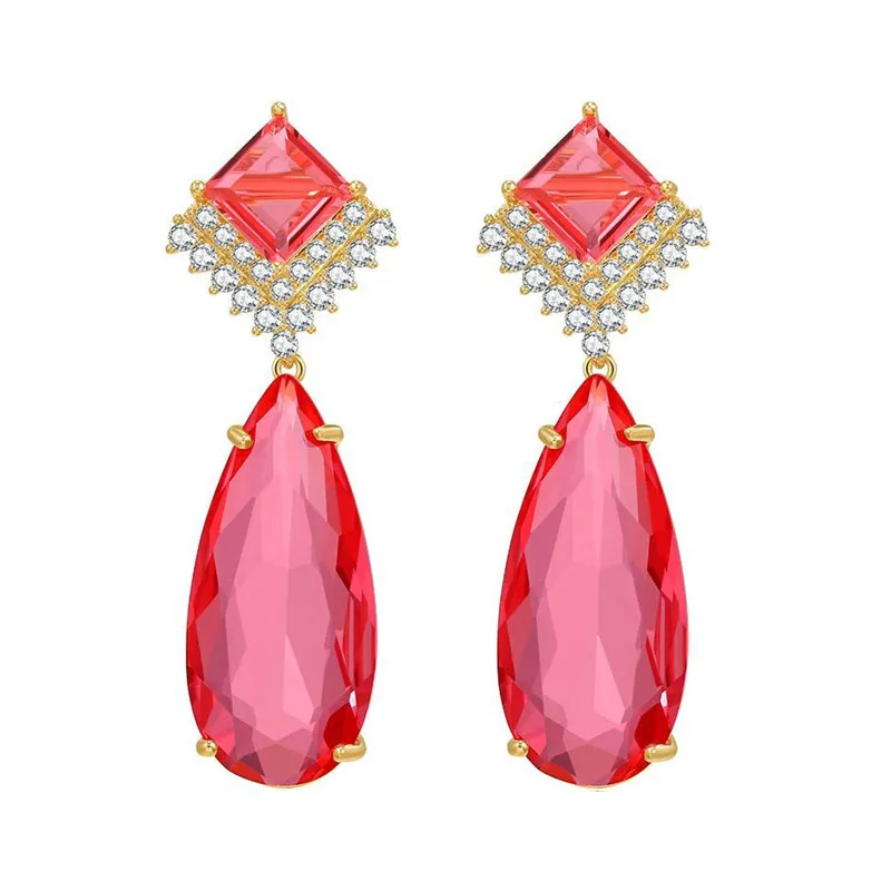 

Fashion Geometric Water Drop Earrings For Women 2022 New Design Long Crystal Pendant Earring Female Luxury Wedding Jewelry