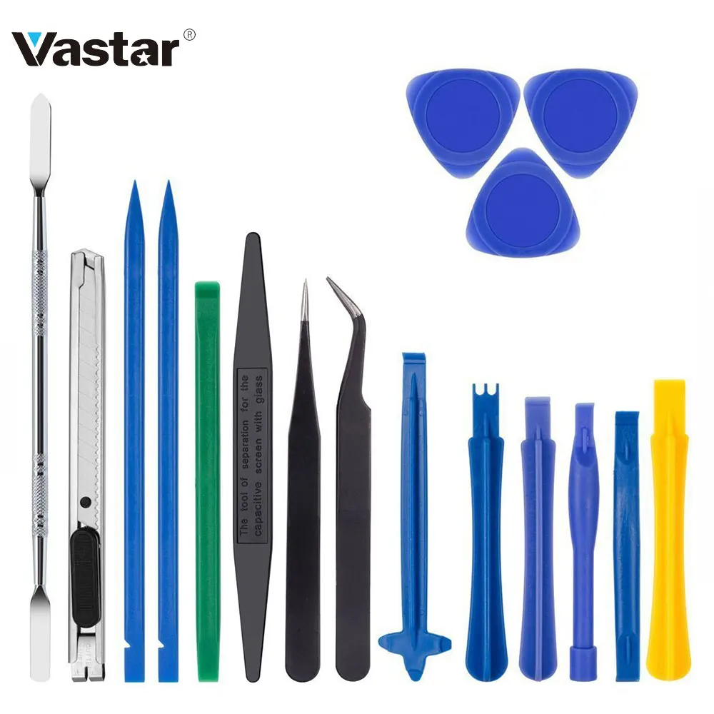 Vastar 18 в 1 Набор инструментов для ремонта смартфона включает инструмент для открывания с нейлоновыми лопатками, 2 антистатических пинцета, нож