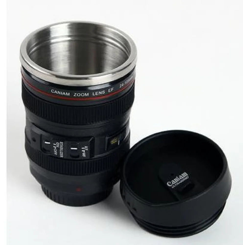 Camera Lens Travel Coffee Tea Cup Mug Creative Stainless Steel Brushed Liner Black Novelty Gifts Thermocup Thermo 24-105MM | Дом и сад