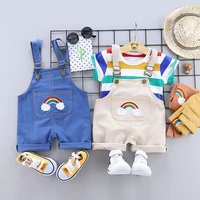 toddler boy clothes casual bib short fashion overalls striped short sleeve rainbow t shirt baby romper playsuits infant outfits