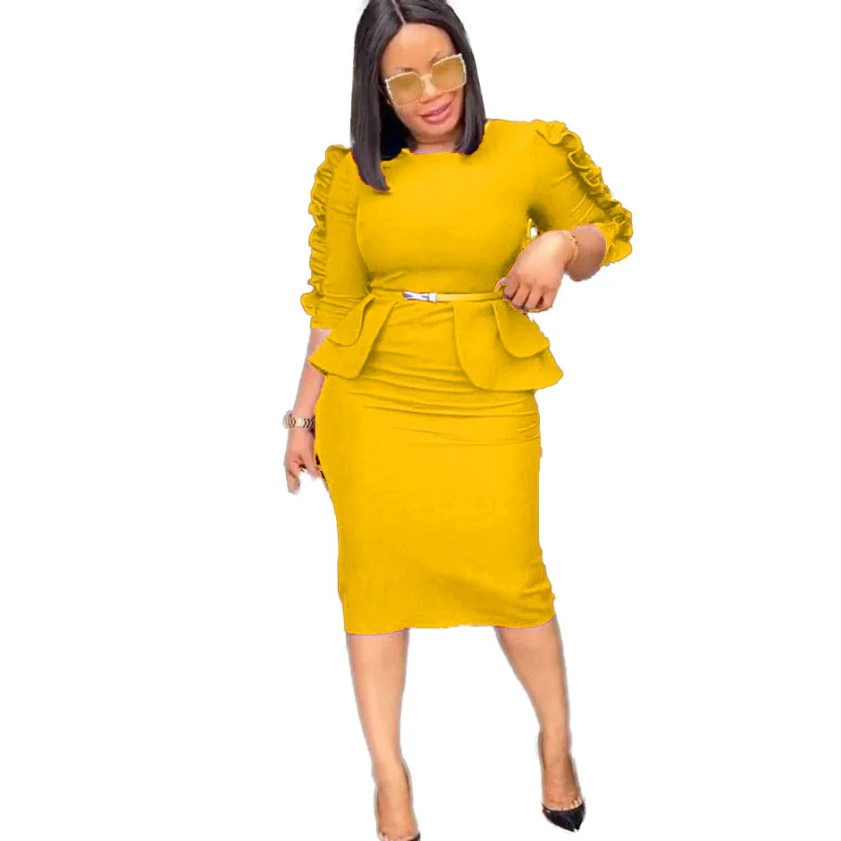 

HIJABMUSS Autumn And Winter Women's Temperament Commuter High Waist Seven Minute Sleeve African Fashion Bag Hip Pencil Skirt