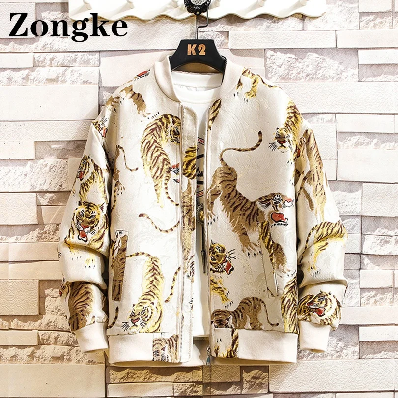 Zongke-Chaqueta Bomber bordada con tigre para hombre, abrigos de estilo coreano, ropa de invierno, ropa de calle 5XL, novedad de 2022