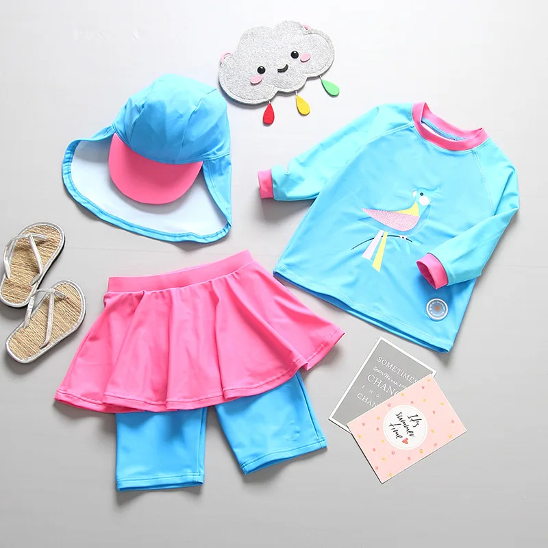 SW383 bluedress UPF50+ От 1 до 10 лет для купания для девочек, купальник с единорогами для маленьких девочек, высококачественный детский купальник с единорогами, детский suit-SW373mix для серфинга - Цвет: SW383 bluedress