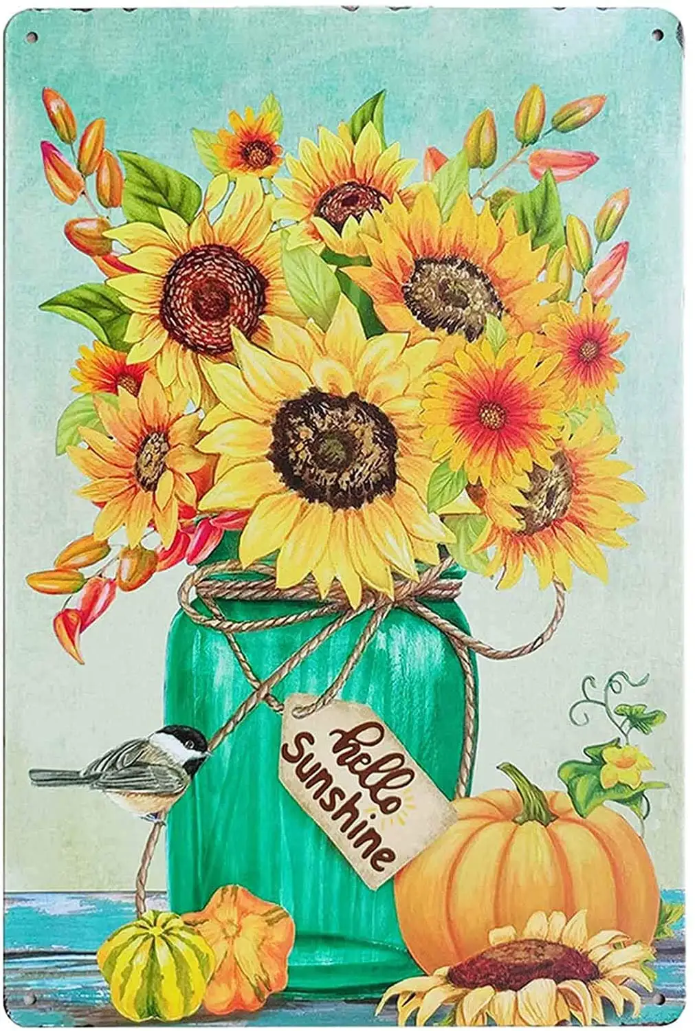 

Hello Sunshine Rustic Sunflower Flower Retro Vintage Farmhouse Wall Art Laundry Room Decor, Kitchen, Living Room, Bathroom &amp