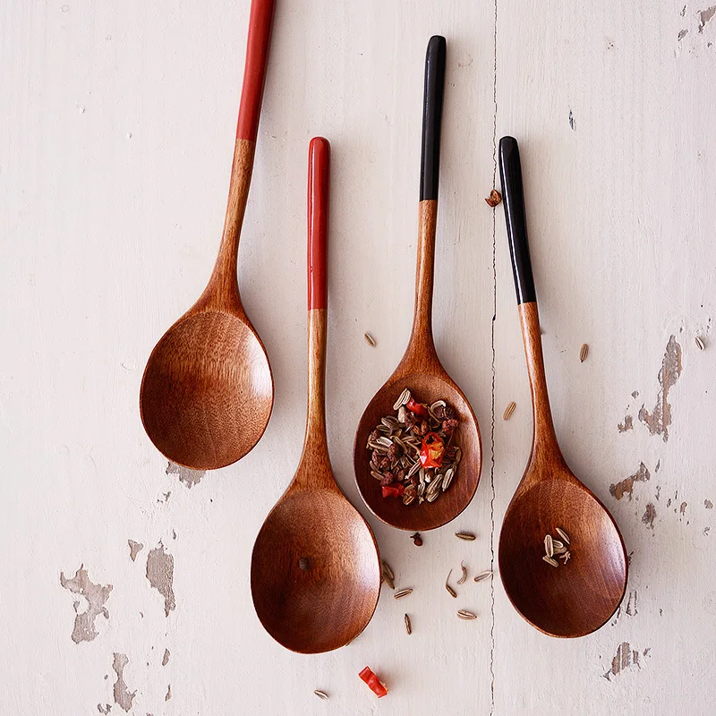 

Wooden Spoons Japanese Style Rice Soup Spoon Ice Cream Dessert Spoon Teaspoon Small Wood Spoon Set Kitchen Wooden Tableware
