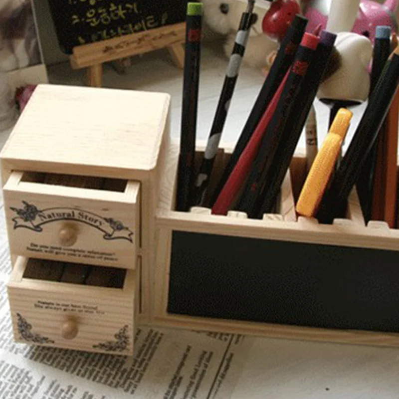 Деревянный держатель для ручек с черной доской милый Настольный карандашей