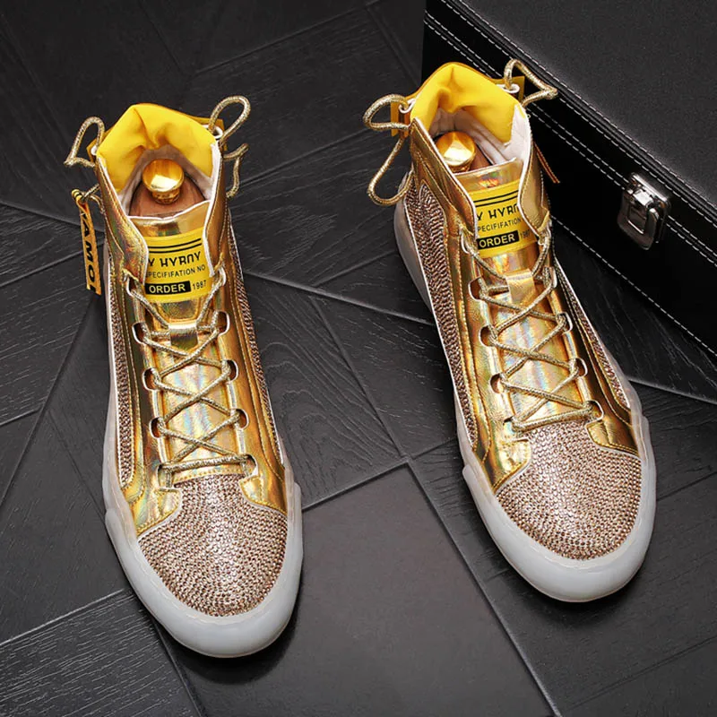 Туфли мужские со стразами повседневная обувь на платформе плоская подошва для