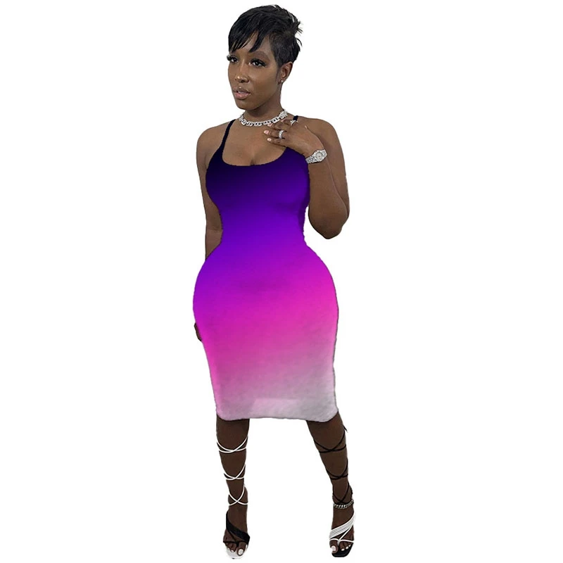 

Gradient Spaghetti Strap Bodycon Dress Summer Clothes for Women Elegant Party Wear Sexy Off Shoulder Club Midi Dresses