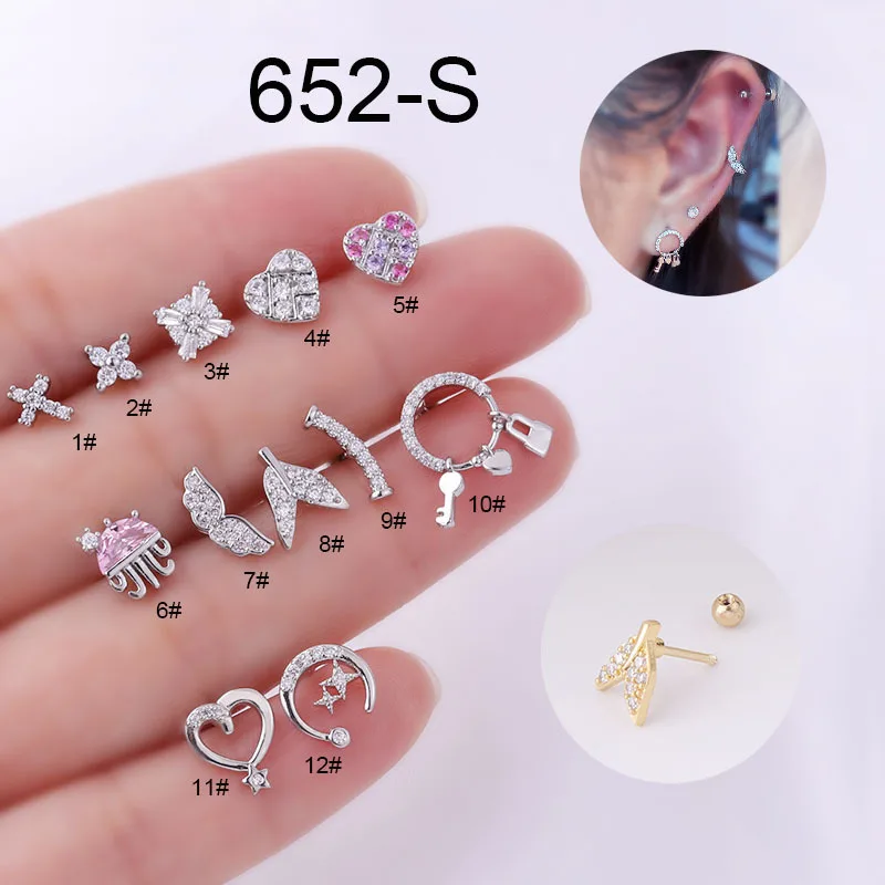 

New 1PC Stainless Steel Cz Cartilage Piercing Studs Ear Helix Jewelry Cross Tragus Stud Earring Small Cute Lobe Earring Rook