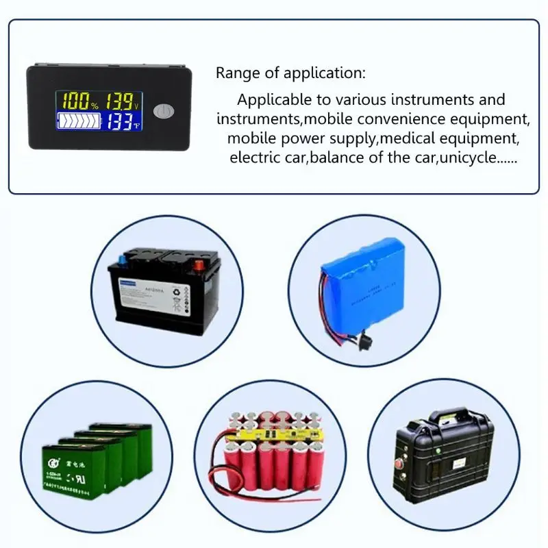 

Li-ion Lifepo4 Lead acid Battery Capacity Indicator 12V 24V 36V 48V 60V 72 Display LCD Voltmeter Temperature Meter Tester JS-C35
