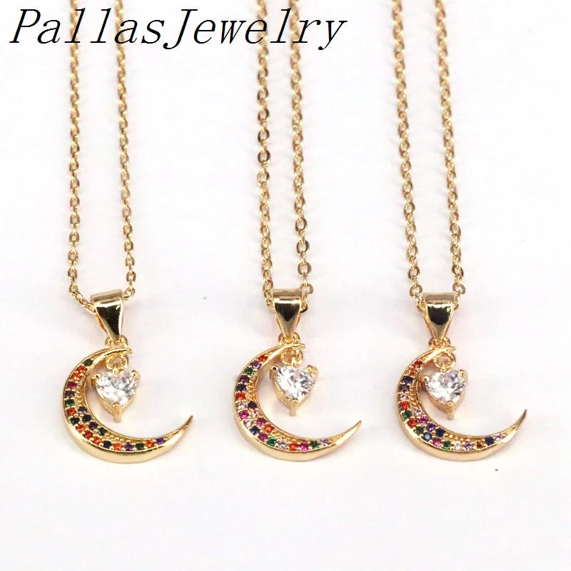 

Женские Ювелирные украшения, 10 шт., разноцветные циркониевые украшения в форме полумесяца, ожерелья с кулонами в виде Луны