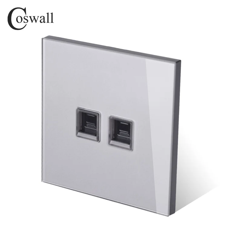 Coswall Кристалл Закаленное стекло панель 2 банды RJ45 CAT5E интернет-Джек Розетка для передачи данных компьютерная розетка Белый Черный Серый Золотой