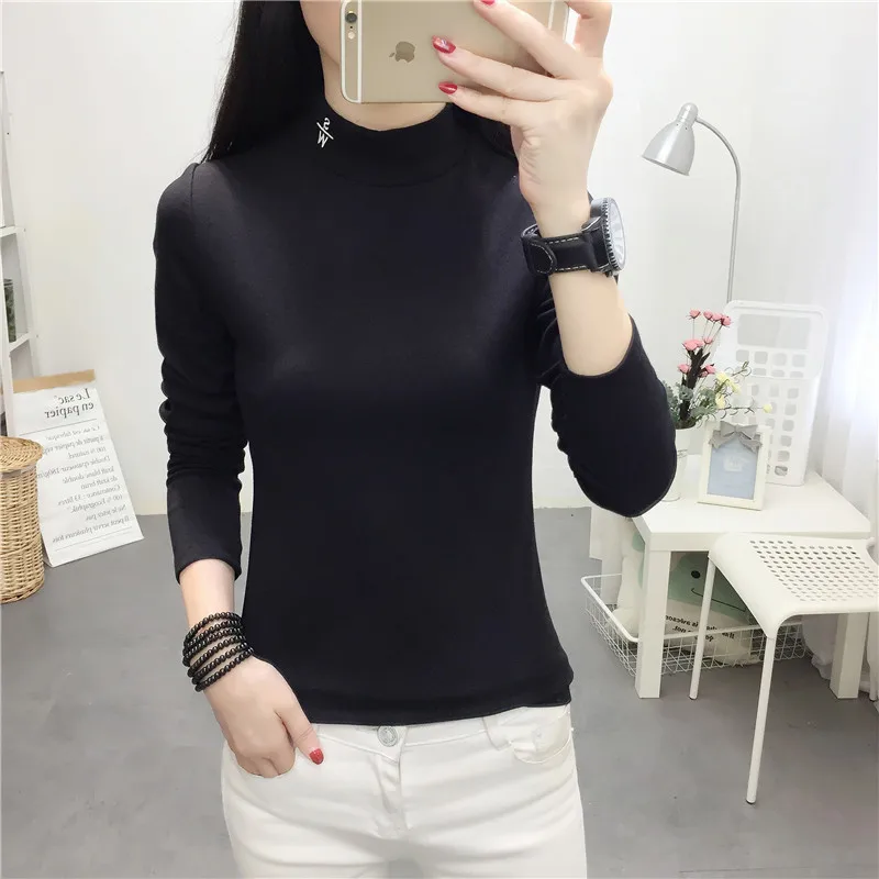 Футболка женская с длинным рукавом простая универсальная водолазка в Корейском