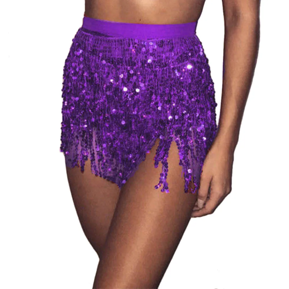 

New woman skirts Sequin Belly Dancer Costume Tassel Wrap Skirt Club Mini Skirt mujer faldas saias mulher #30