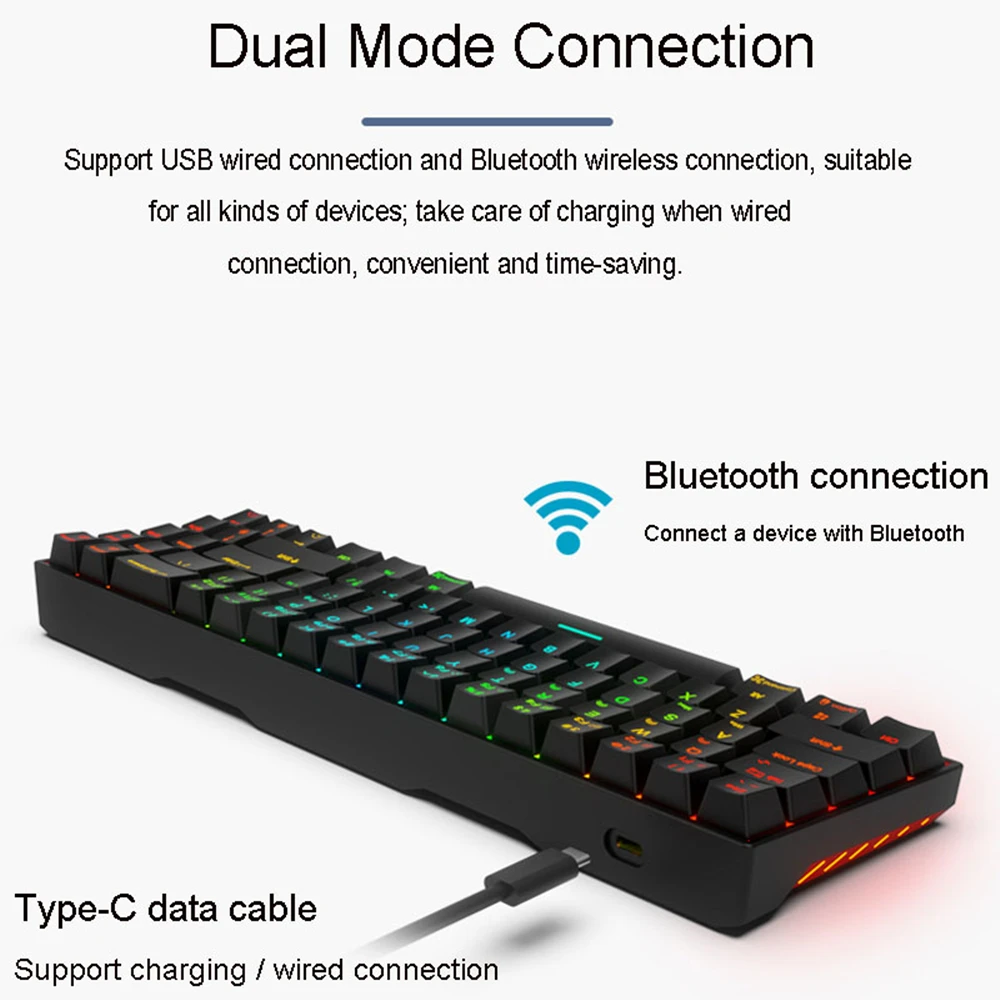 royal kludge rk71 mechanic keyboard gaming bluetooth rgb 71 keys one hand typewriter keyboard for office laptop free global shipping