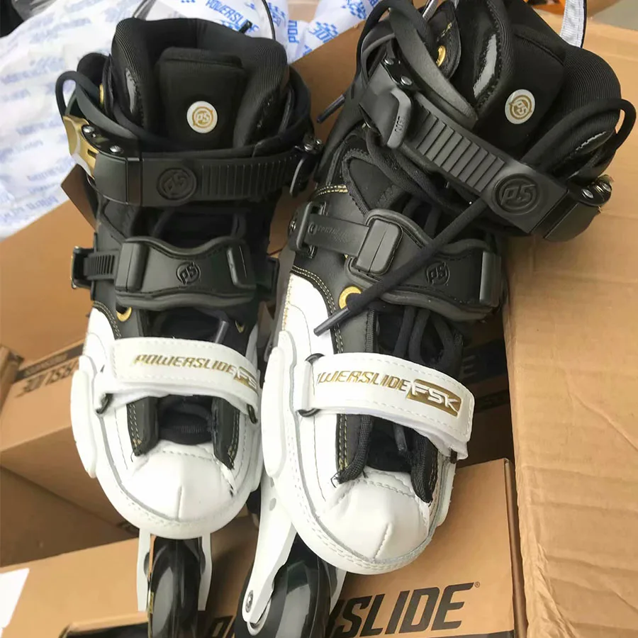 Черный золотой POWERSLIDE S4 профессиональные слалом коньки для взрослых роликовые коньки обувь скольжения коньки