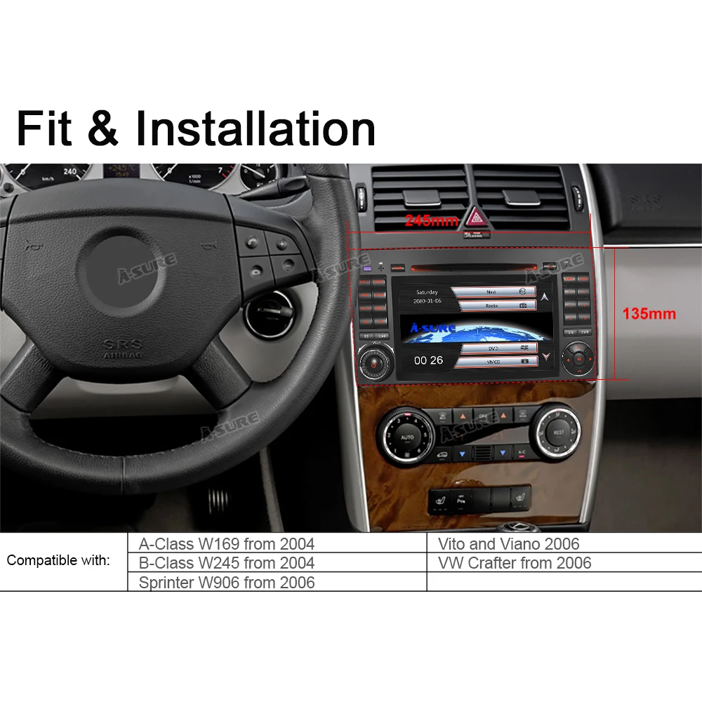 A-уверен 2 Din Автомобильный мультимедийный радио навигатор с GPS DVD для Mercedes Benz A/B