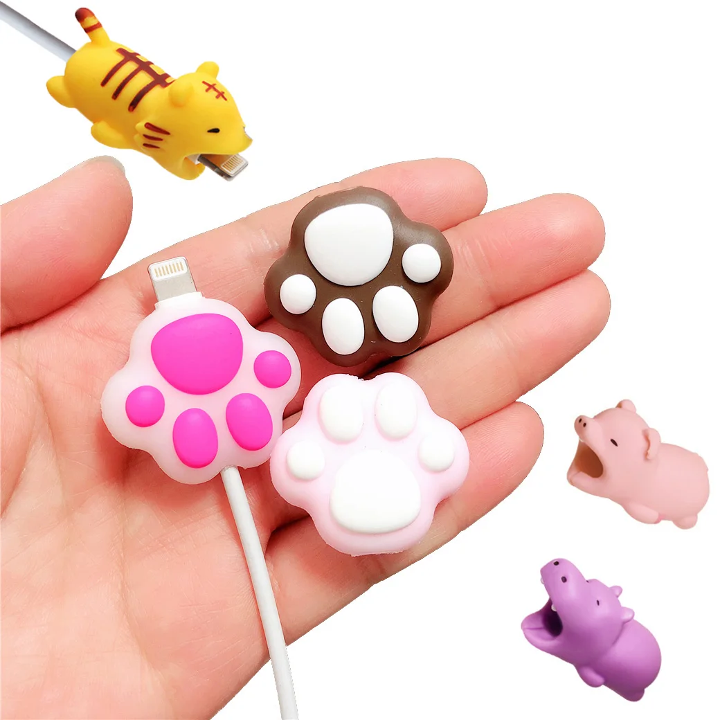 1 шт. Кошачий коготь животное мультяшный кабель укусы протектор для Iphone снятие