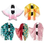 Demon Slayer Аниме Косплей Kimetsu No Yaiba Kamado Tanjirou костюм из двух частей купальник с прозрачным кимоно кардиган костюм на Хэллоуин