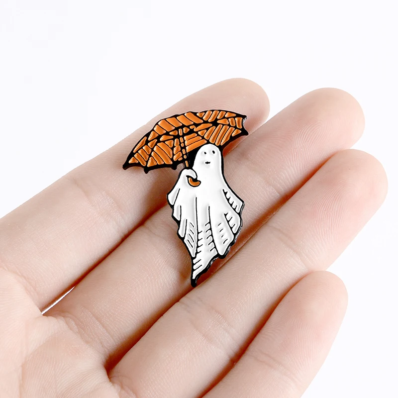 Эмалированная булавка в виде белого Призрака и оранжевого зонта значок на