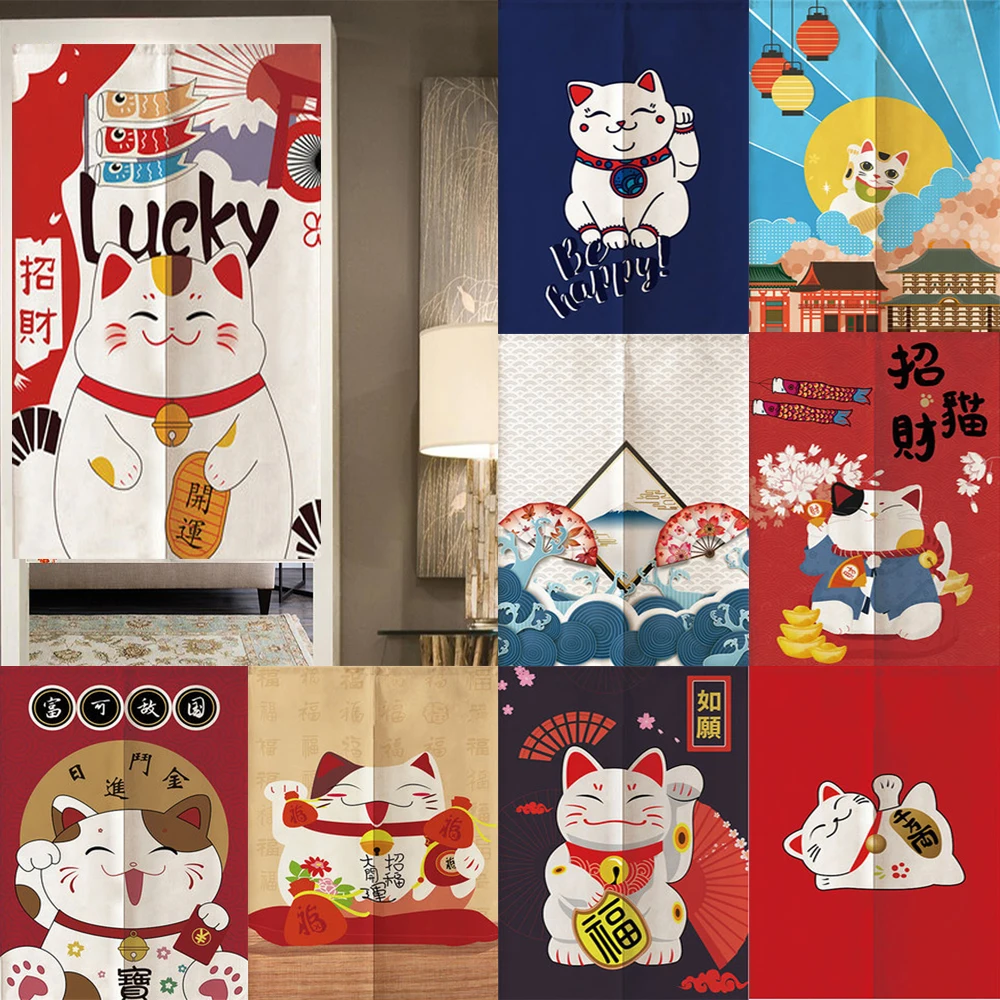 

Japanese Noren Lucky Cat Door Curtain For Kitchen Bedroom Restaurant Partition Half Hanging Curtains Decoration Customizable