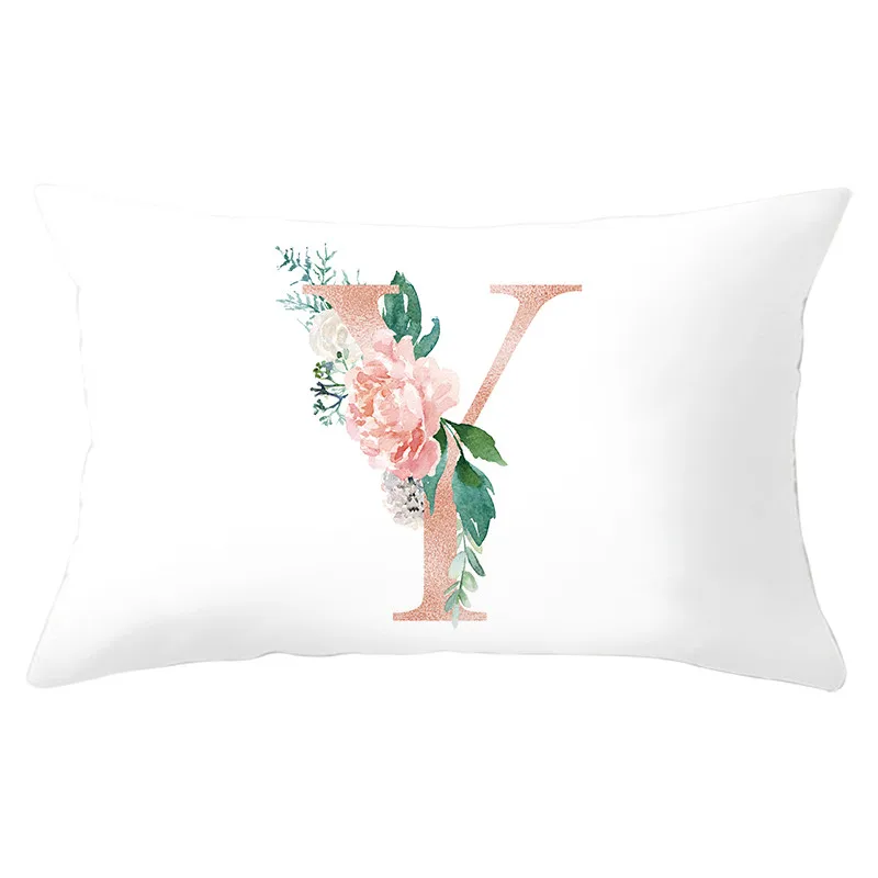 

Fuwatacchi 26 Alphabet Throw Pillowcase Sofa Decorative Pillows Covers White Rectangle White and Pink Cushion Cover 30*50cm