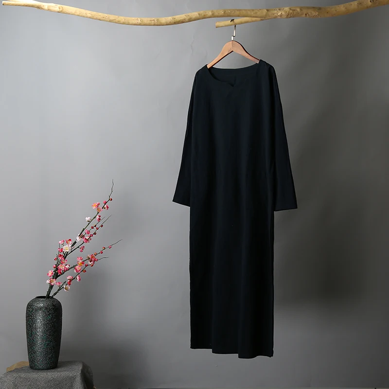 Винтажное платье женское свободное Макси Повседневное с длинными рукавами и