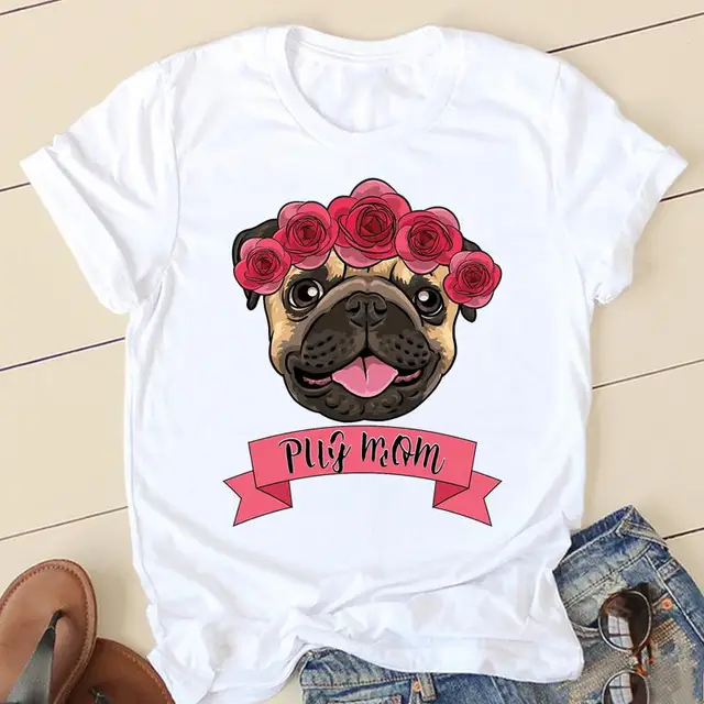 Women Sweet Love Pug T-shirts Ladies Fashion Clothing Short Sleeve Cartoon Clothes Spring Summer Female Tee Graphic Tshirt 6