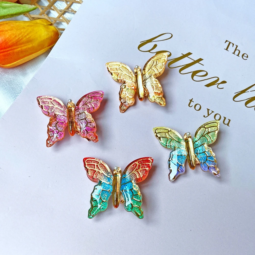 

Sweet Butterfly Hairpin Pearl Hair Clip Girl Colorful Beautiful Gradient Elastic for Hair Accessories Adult for Party Women