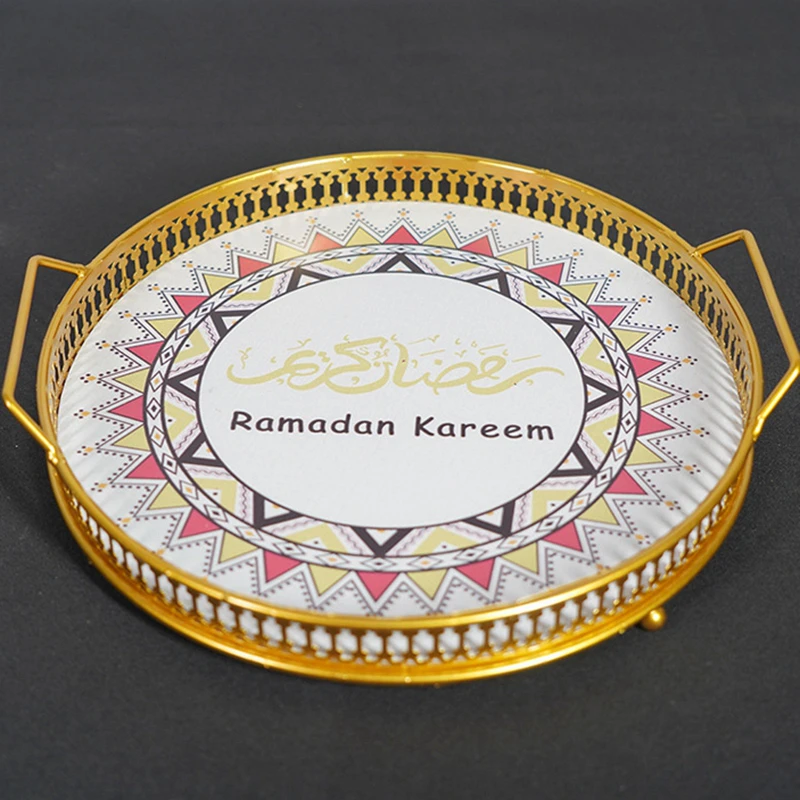 

LuanQI Eid Mubarak Tableware Iron Metal Round Plate Eid Al-Fitr Decor Muslim Islamic Traditional Festival Celebration For Dinner