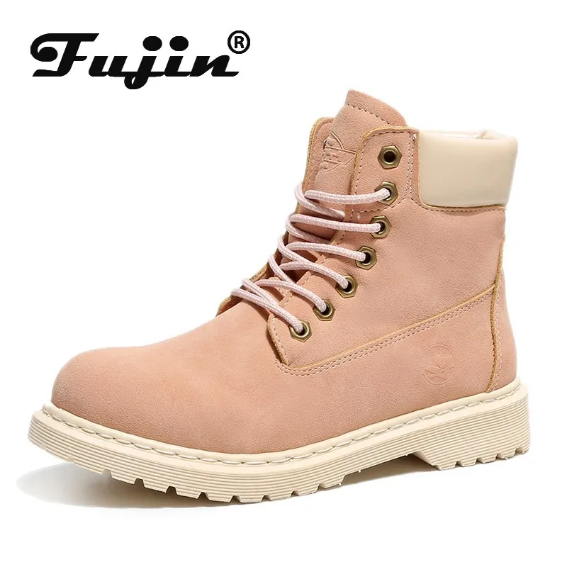 Fujin/женские зимние ботинки Модные женские теплые Кожаная обувь Рабочие ботильоны