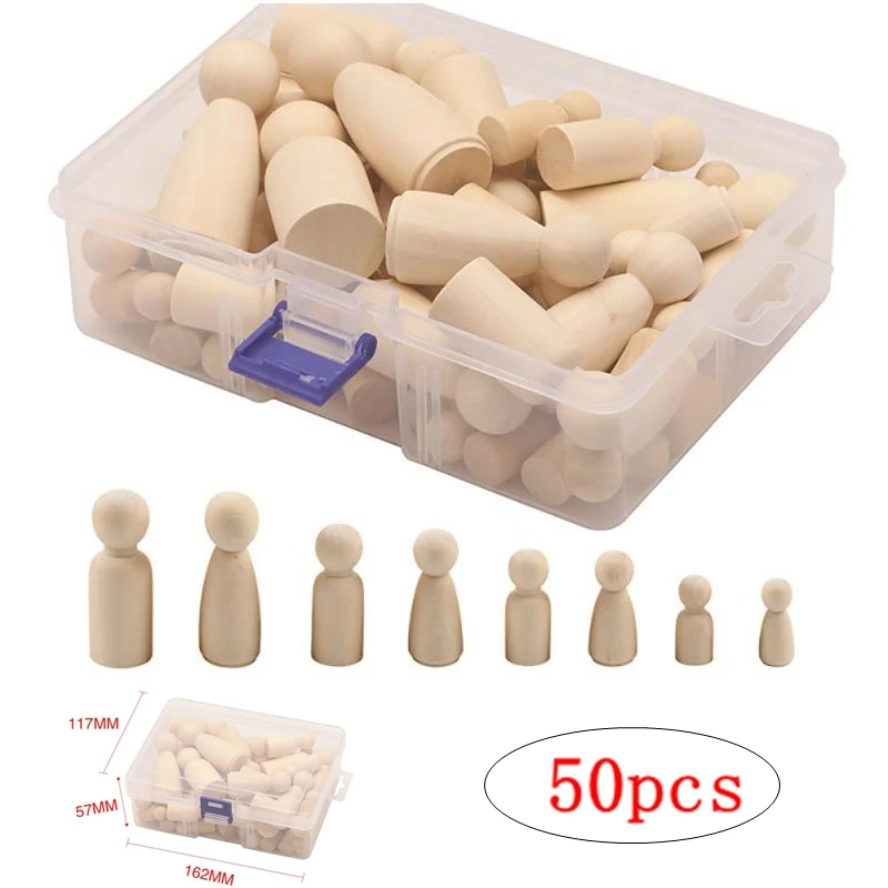 

50pcs Painted Nesting Wooden Peg Dolls Unfinished Figures DIY Arts Crafts Supplies Baby Kids Toys Christmas Home Decorations