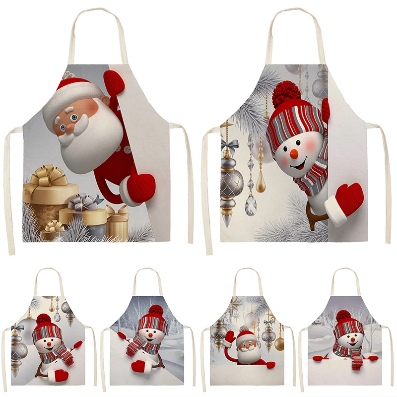 

New Year Snowman Pattern Christmas Apron Home Cooking Kitchen Decoration Apron Adult Antifouling Bib Christmas Decorations