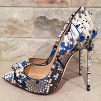 sexy snake skin leather graffiti high heel pumps pointed toe 12cm printed leather stiletto heels shoes celebrity women pump