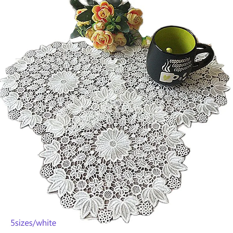 

HOT Lace Round white Embroidery table place mat Christmas pad Cloth drink pot placemat cup mug tea coaster glass doily kitchen