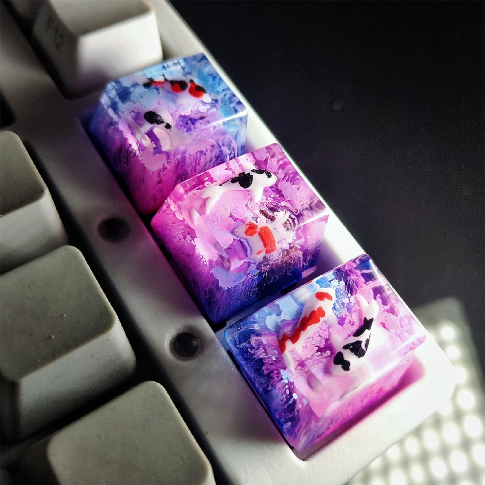 Handmade Custom Koi Resin Translucent Keycaps For Cherry Mx Switch Cross Switch Mechanical Gaming Keyboard Keycaps