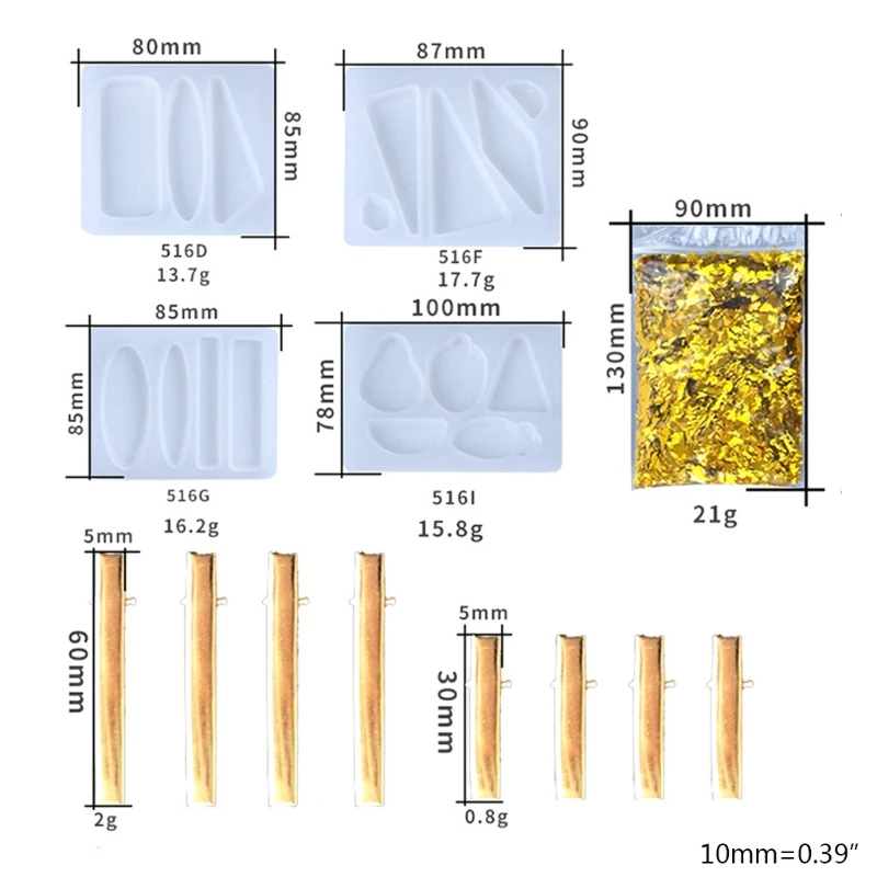 

DIY Crystal Epoxy Resin Mold Hair Clip Geometric Barrette Hairpin Silicone Mould