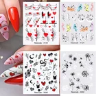 Переводные наклейки для ногтей Harunouta, 4 шт., Переводные картинки на Рождество, День Святого Валентина, сердце, красочные листья, цветочный узор, украшения для дизайна ногтей