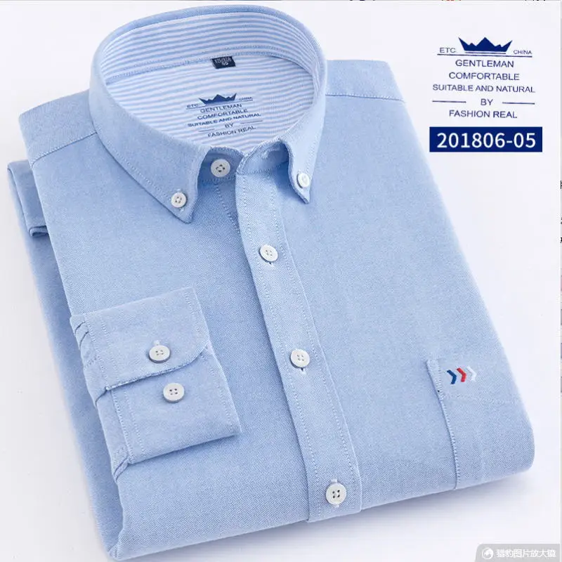 

S- 5XL Oxford Shirts For Mens Long Sleeve Cotton Casual Dress Shirts Male Solid Plaid Chest Pocket Regular-Fit Man Social Shirt