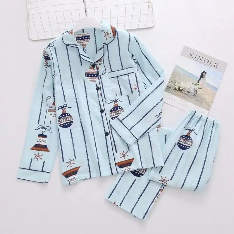 Женская Хлопковая пижама пижамный комплект с длинным рукавом одежда для сна