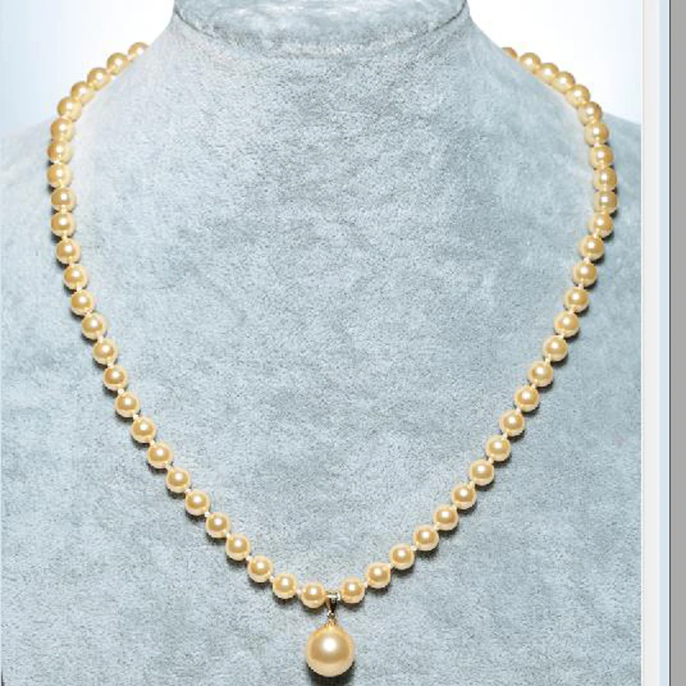 Ожерелье новой женщины из ювелирных изделий с белоснежным естественным южноморским жемчугом 8 мм круглой формы и подвеской из жемчуга южного моря 12 мм на ожерелье длиной 18 дюймов (45 см).