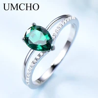 umcho green emerald gemstone rings for women 925 sterling silver jewelry romantic classic water drop ring valentines day gift