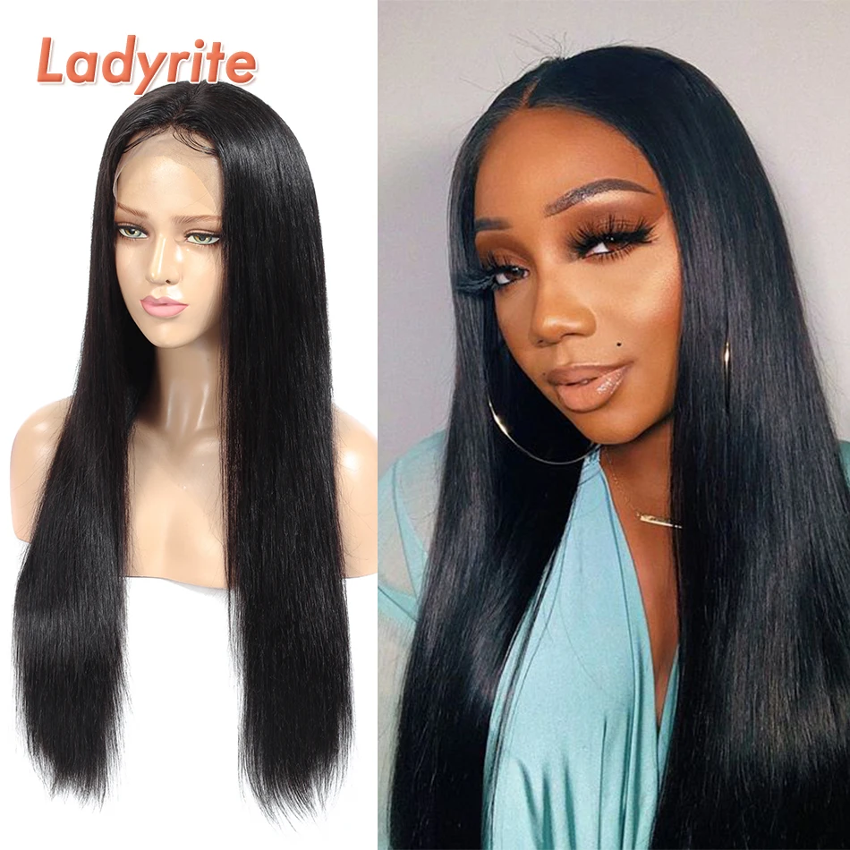 

Natural Black 13x4 Lace Front Human Hair Wig For Black Women Transparent Lace Wig Remy Straight Brazilian Hair Wig 150% Ladyrite