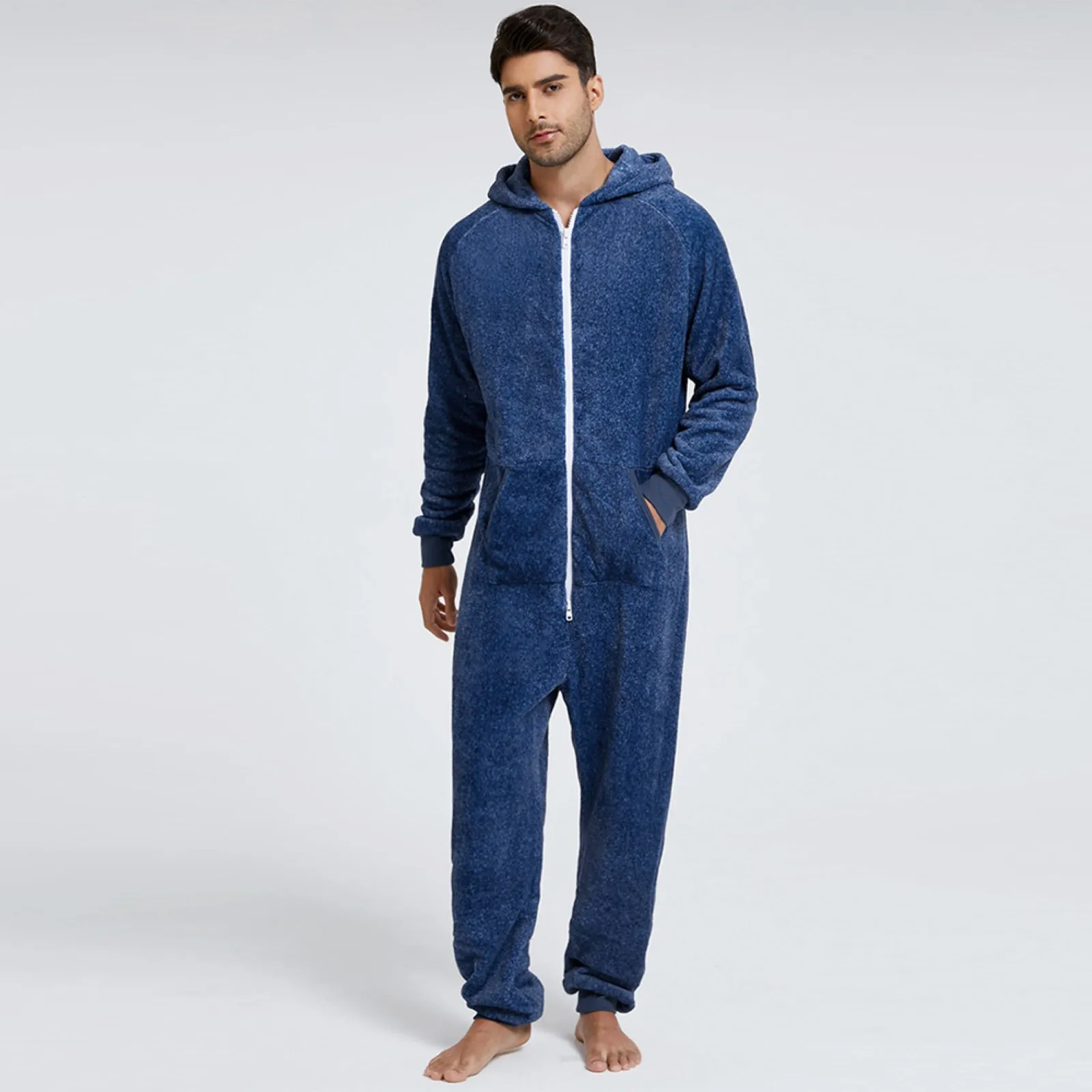 Мужской зимний комбинезон с длинным рукавом принтом флисовая Пижама на молнии