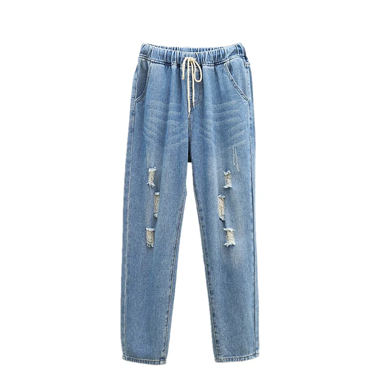 

5XL Plus Size Boyfriend Jeans For Women Casual Vintage High Waist Jeans Denim Harem Pants Elastic Waist Denim Jeans Femme K199