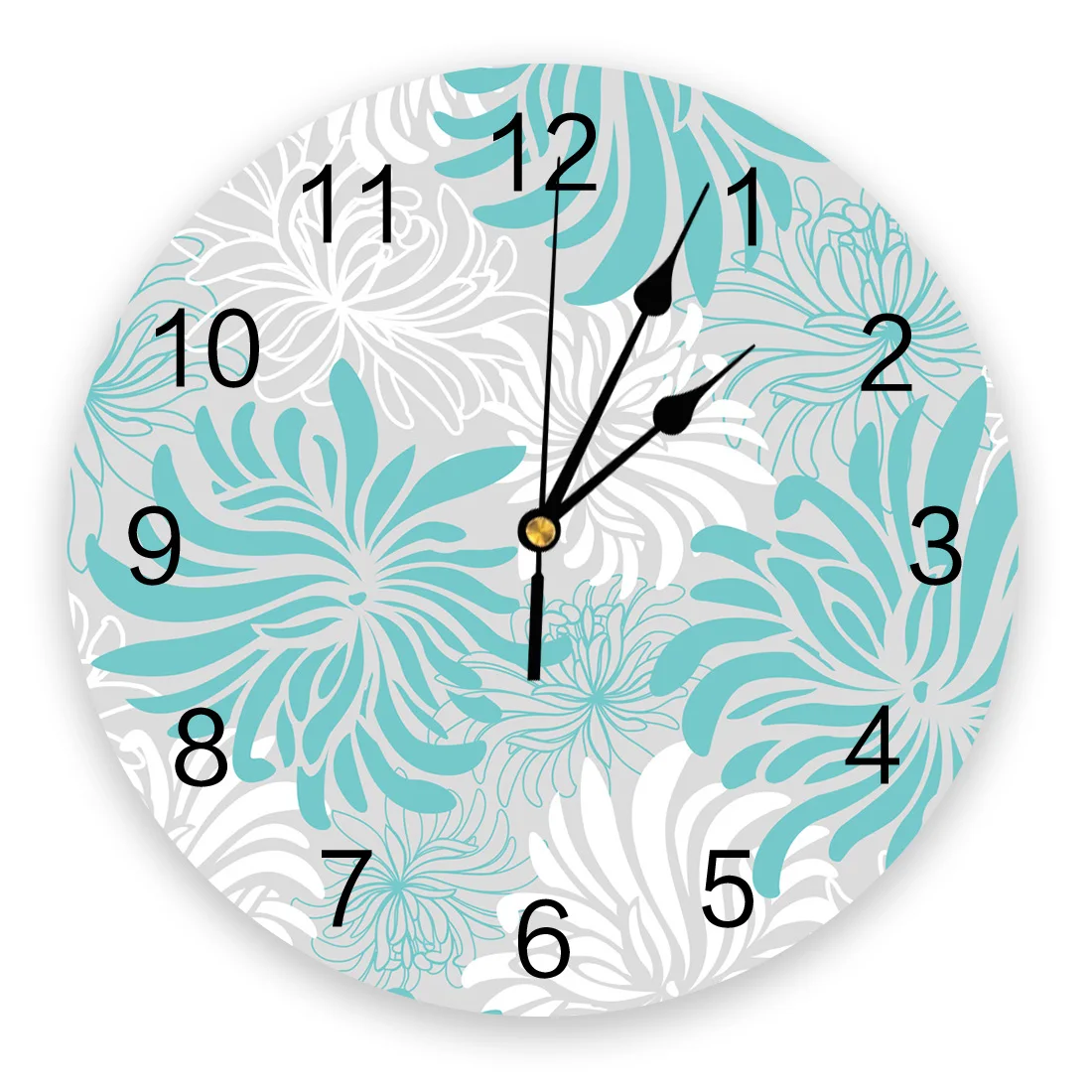 

Modern Wall Clock Aqua Floral Texture PVC Wall Clock Home Decor Bedroom Silent Oclock Watch Wall for Living Room
