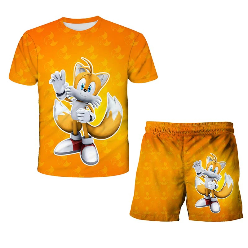 

2021 Summer Clothing, Sonic Animation 3D Printing Short Sleeve Suit, Girls And Boys T-Shirt Suit, Baby Leisure Sports Suit
