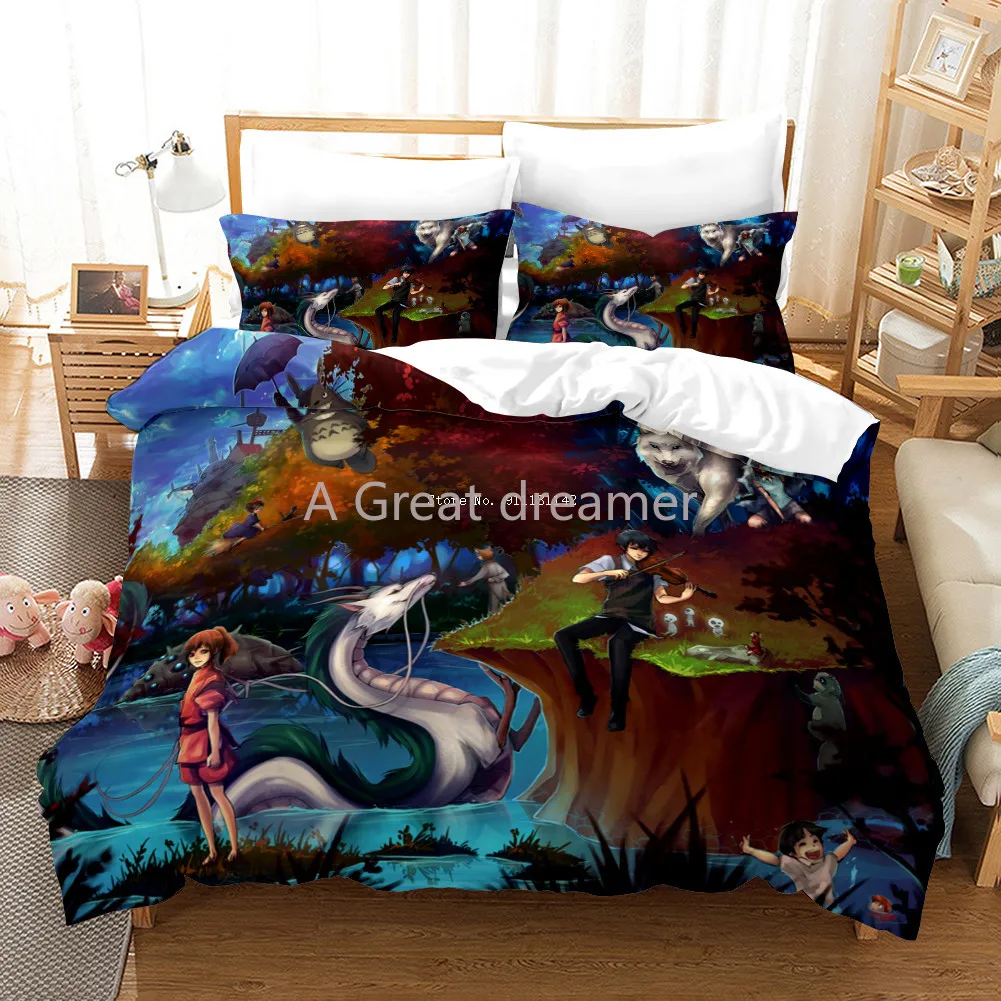 

3D Cute Totoro Printed Bedding Set 2/3pcs With Pillowcase Japanese Cartoon Home Textile Drop Ship Anime Kids Printed Cover Set